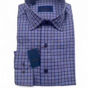 NWT David Donahue blue checked casual button down shirt. Sz M